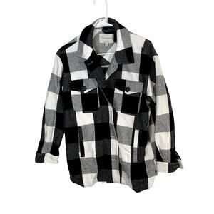 Lucky Brand Plaid Oversized Button Up Shirt Jacket Black White - Small